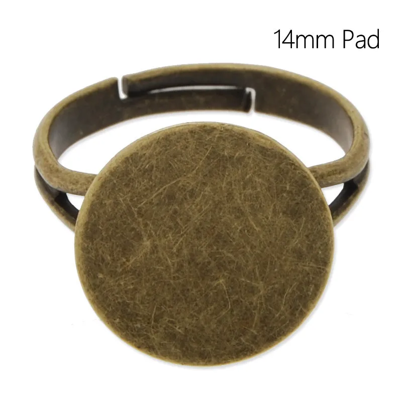 Adjustable cuff Ring with 14MM Round Pad,Easy used,Brass filled,Antique Bronze plated,20 Pieces/lot