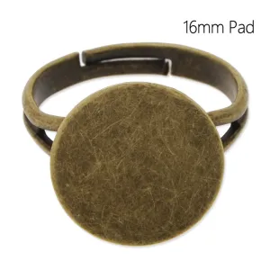 Adjustable cuff Ring with 16MM Round Pad,Easy used,Brass filled,Antique Bronze plated,20 Pieces/lot