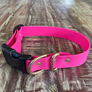 Adjustable Waterproof Collar : Neon Pink   Brass
