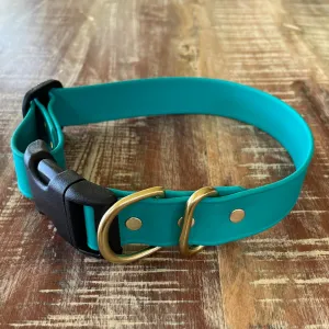 Adjustable Waterproof Collar : Teal   Brass