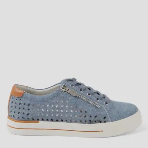 AYLEEN W - BLUE DENIM DARK TAN LEATHER