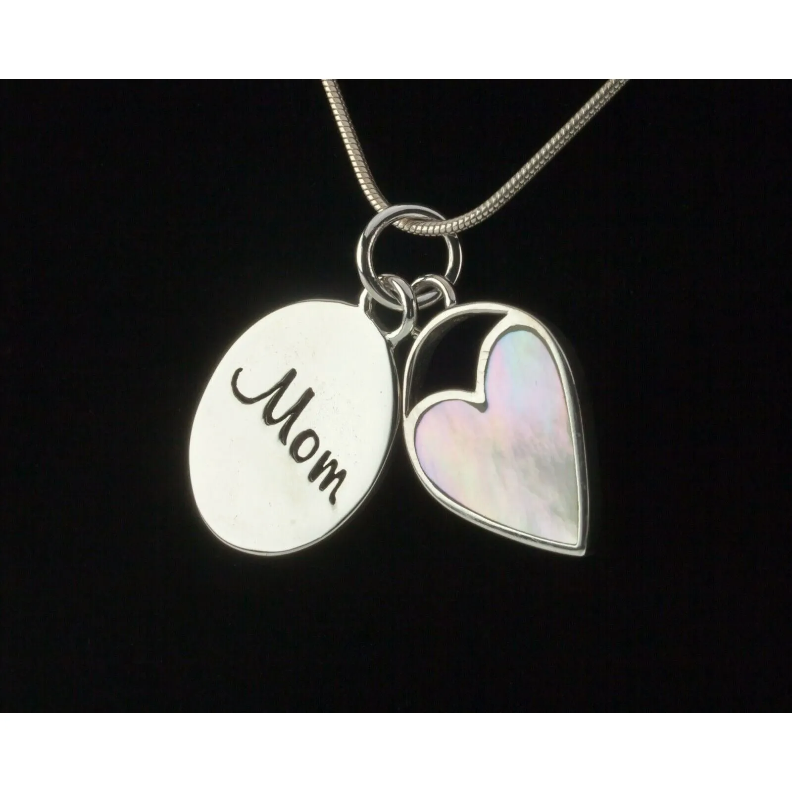 Baroni Sterling Silver Mother's Day Mother of Pearl Heart Pendant