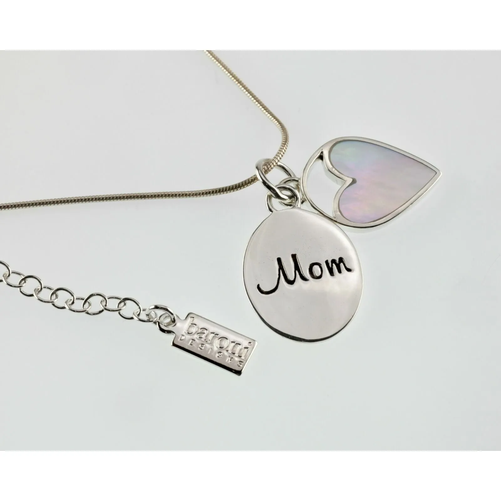 Baroni Sterling Silver Mother's Day Mother of Pearl Heart Pendant