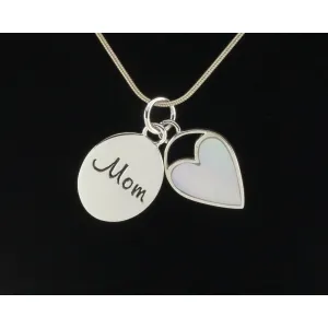 Baroni Sterling Silver Mother's Day Mother of Pearl Heart Pendant