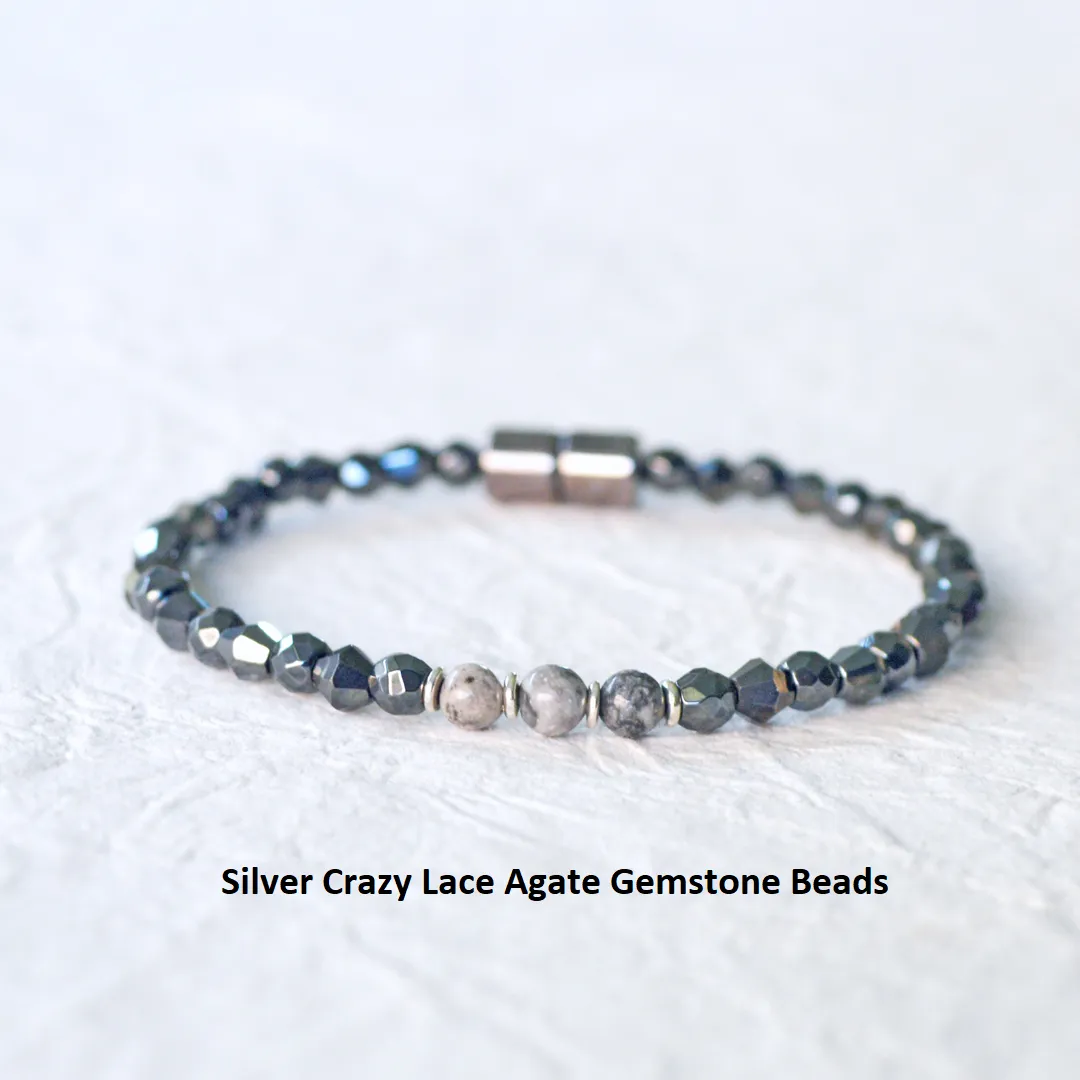 Black Hematite & Gemstone Magnetic Pain Relief & Energy Bracelet