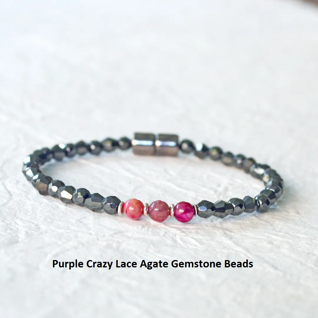 Black Hematite & Gemstone Magnetic Pain Relief & Energy Bracelet