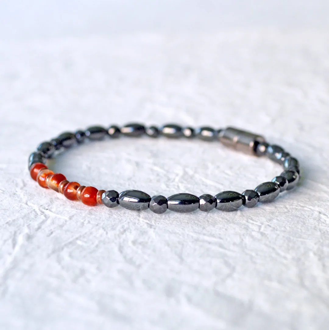 Black Hematite & Red Agate Magnetic Bracelet for Women