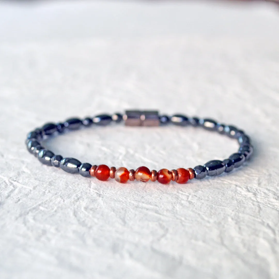 Black Hematite & Red Agate Magnetic Bracelet for Women