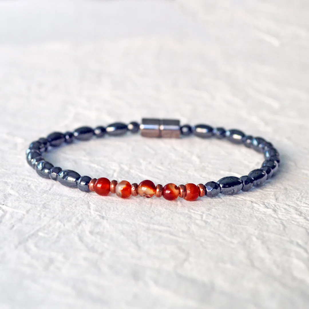 Black Hematite & Red Agate Magnetic Bracelet for Women