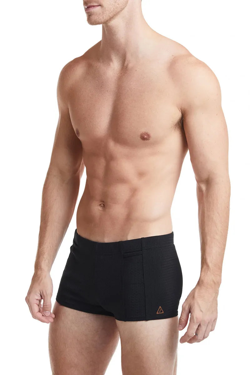 Black - LANDON Athletic Mesh Square Cut Swim Brief