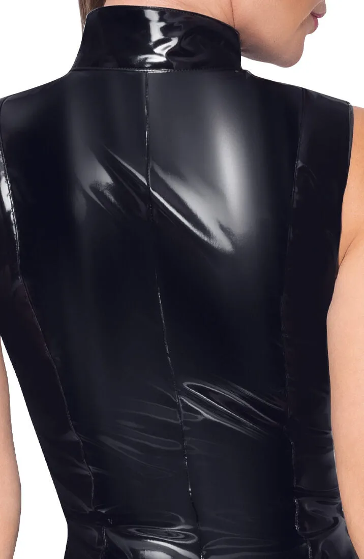 Black vinyl dress with sheer mesh panels - What's Next?