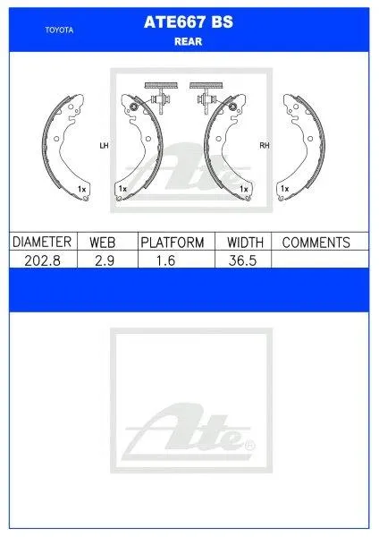 Brake Shoes Toyota Avanza 1.3,1.5 (2006 ) Ate667Bs Ate