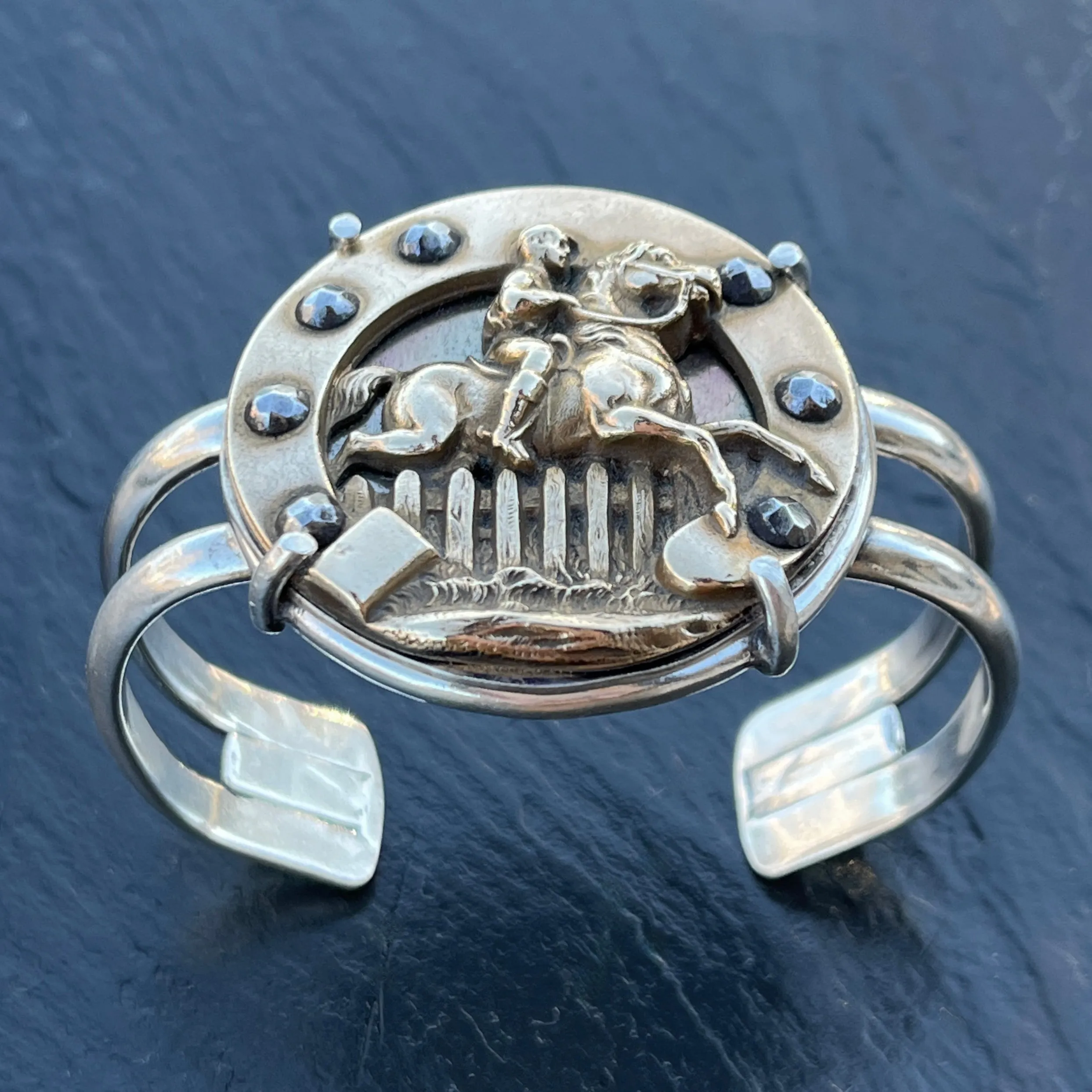 Bronze Horseshoe Button Cuff Bracelet