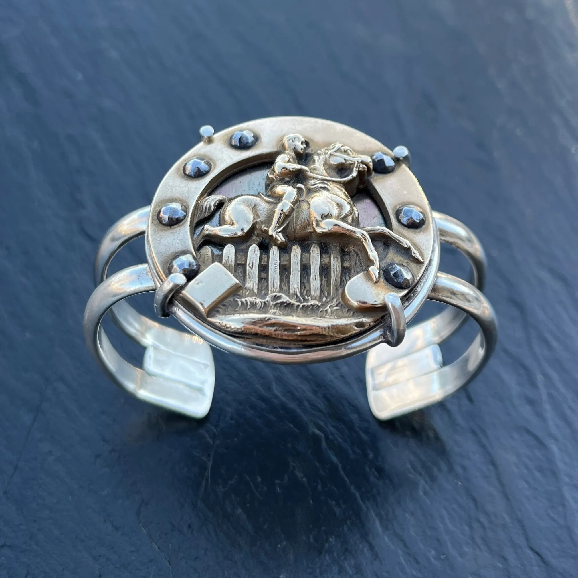 Bronze Horseshoe Button Cuff Bracelet
