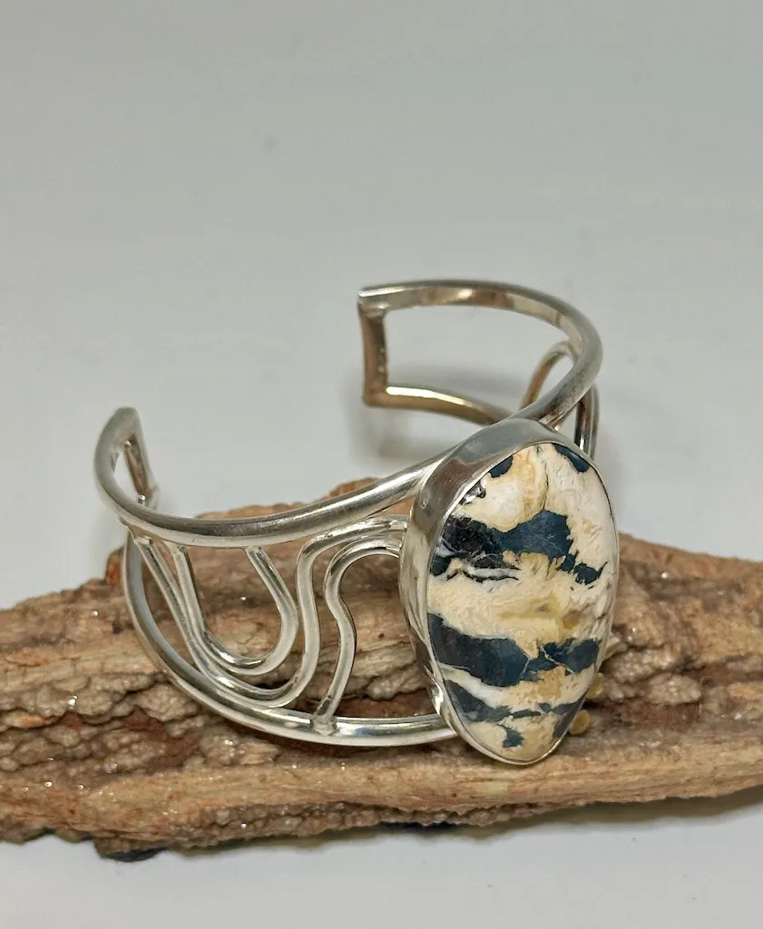 BUFFALO TURQUOISE AND STERLING SILVER CUFF WITH 22K DOTS