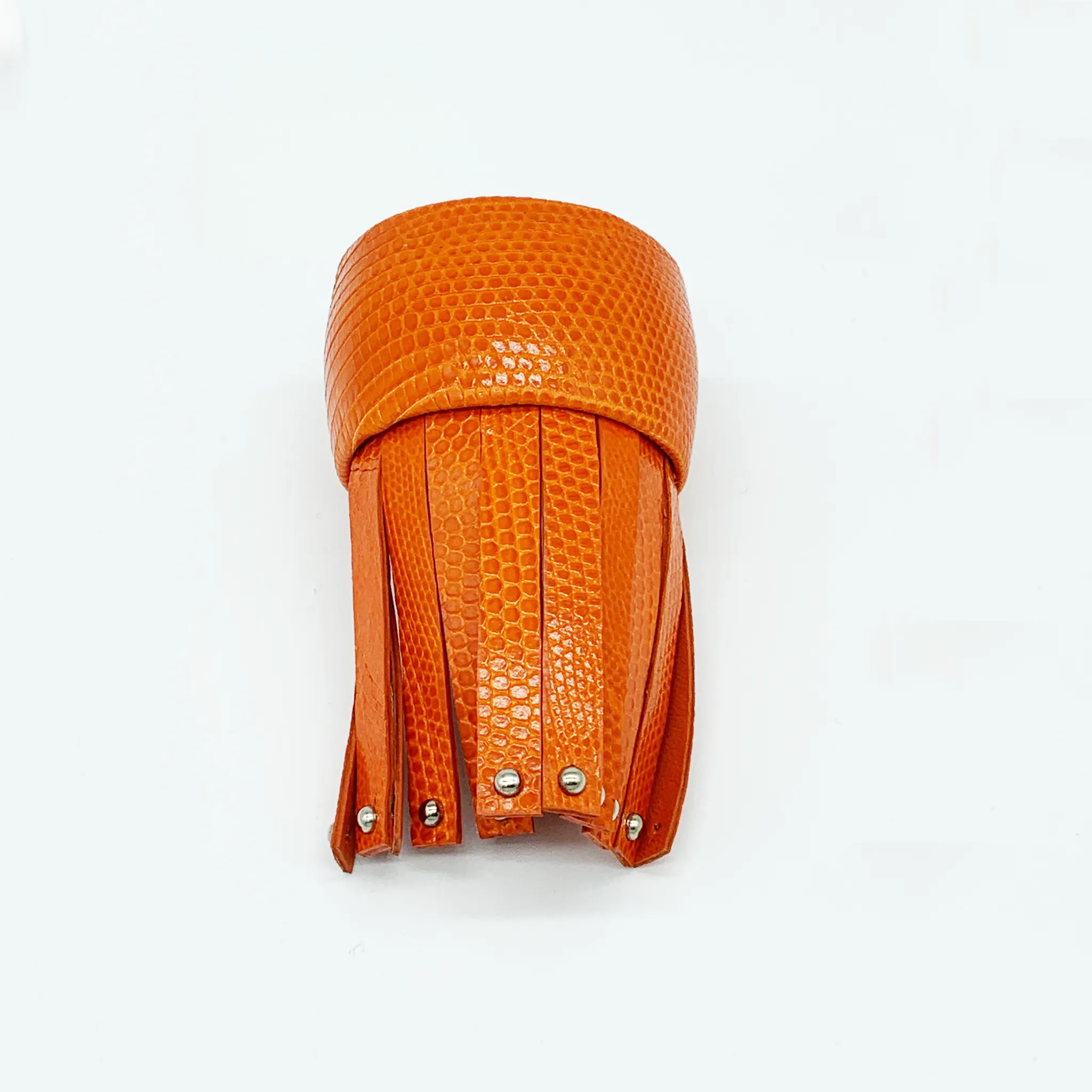 CA Amazon Mandarin Lizard Silver Studded Fringe Lizard Cuff
