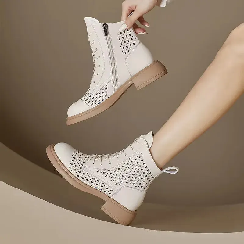Casual Lace-Up Genuine Leather Boots for Women
