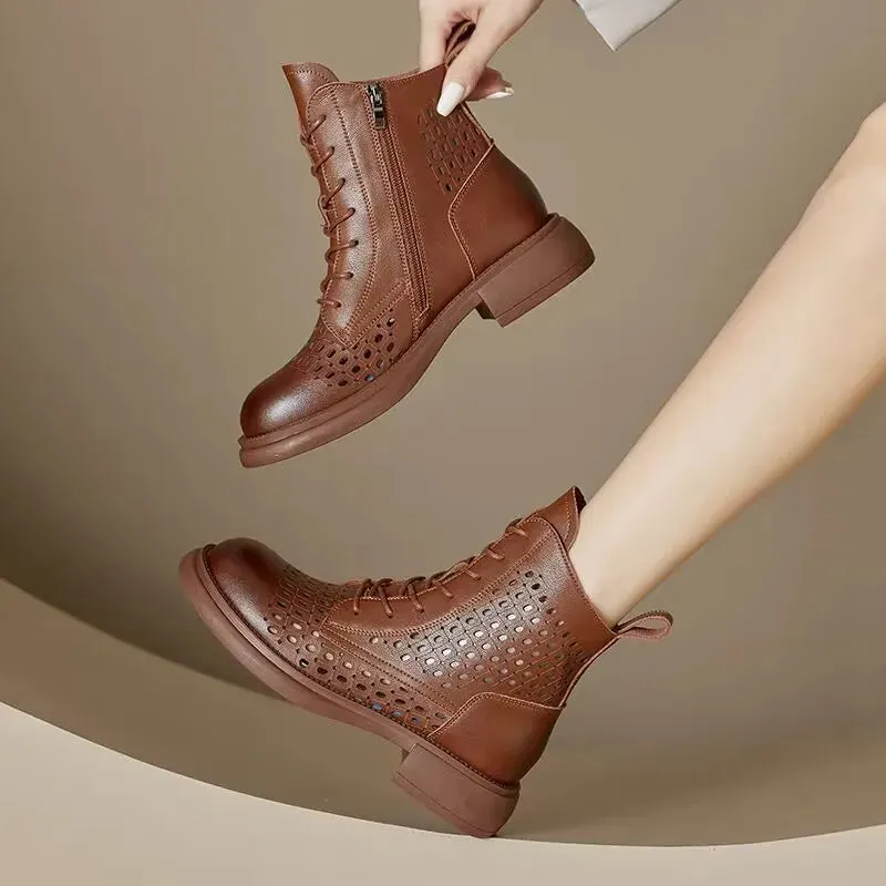 Casual Lace-Up Genuine Leather Boots for Women