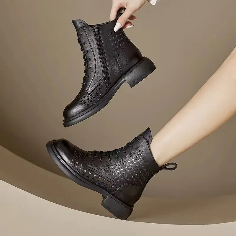 Casual Lace-Up Genuine Leather Boots for Women