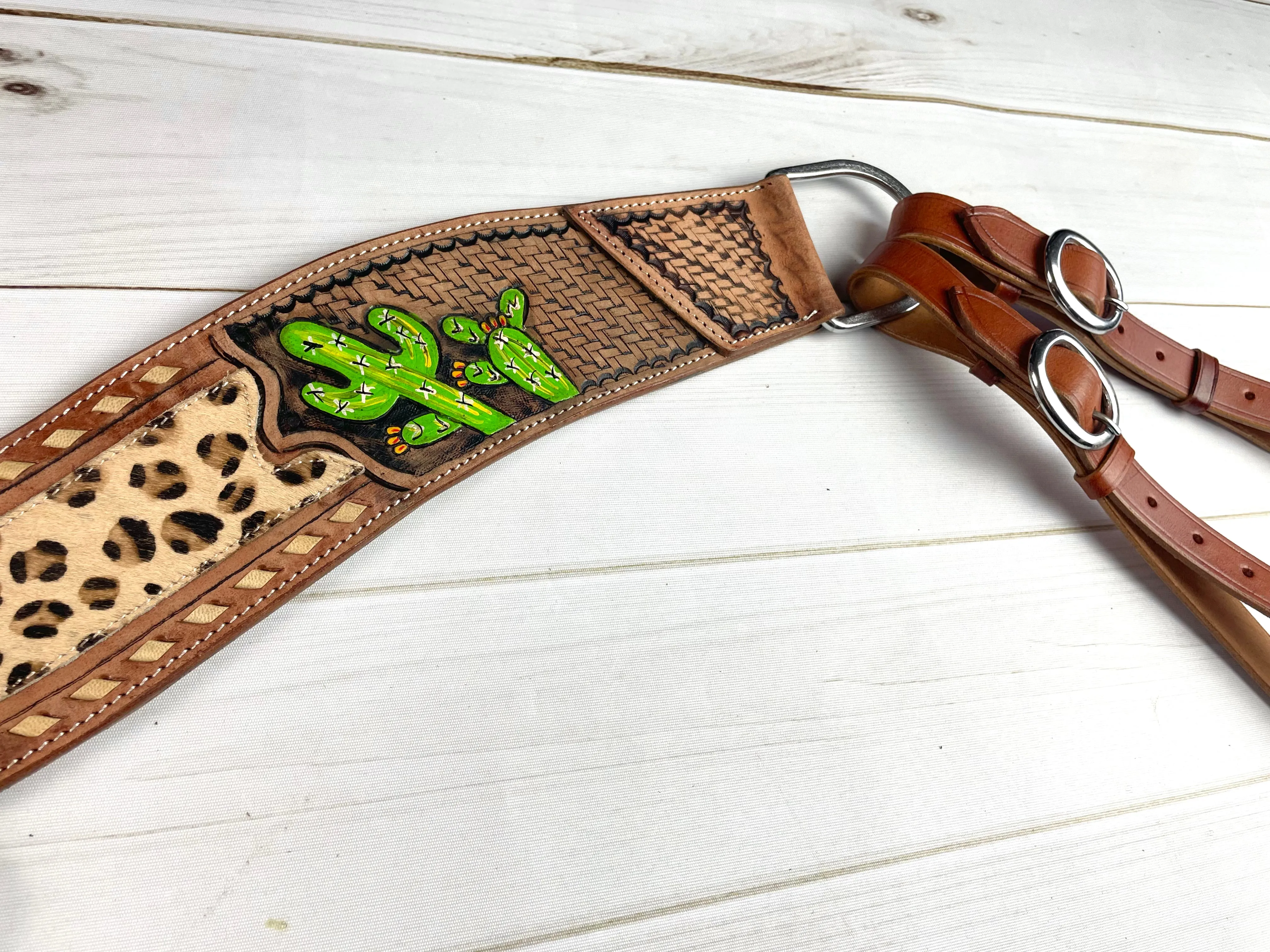 Cheetah Cactus Leather Tripping Collar