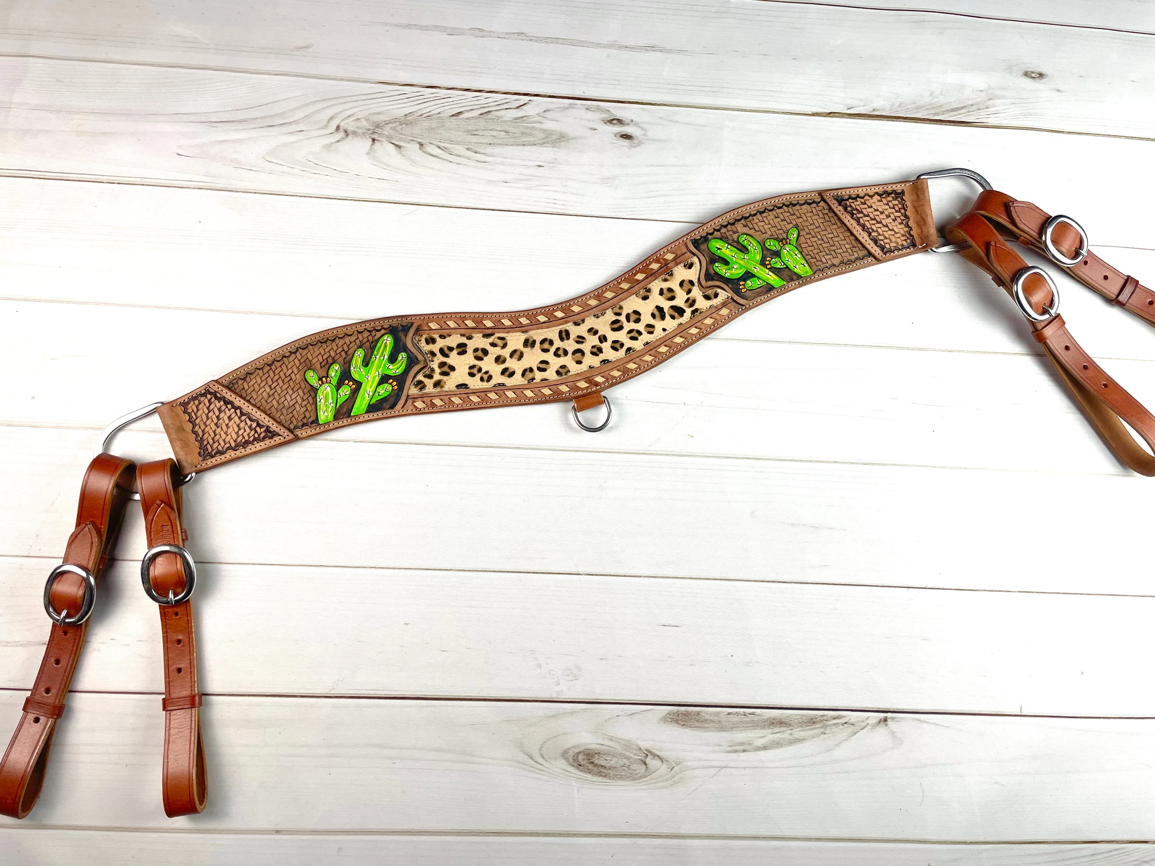 Cheetah Cactus Leather Tripping Collar