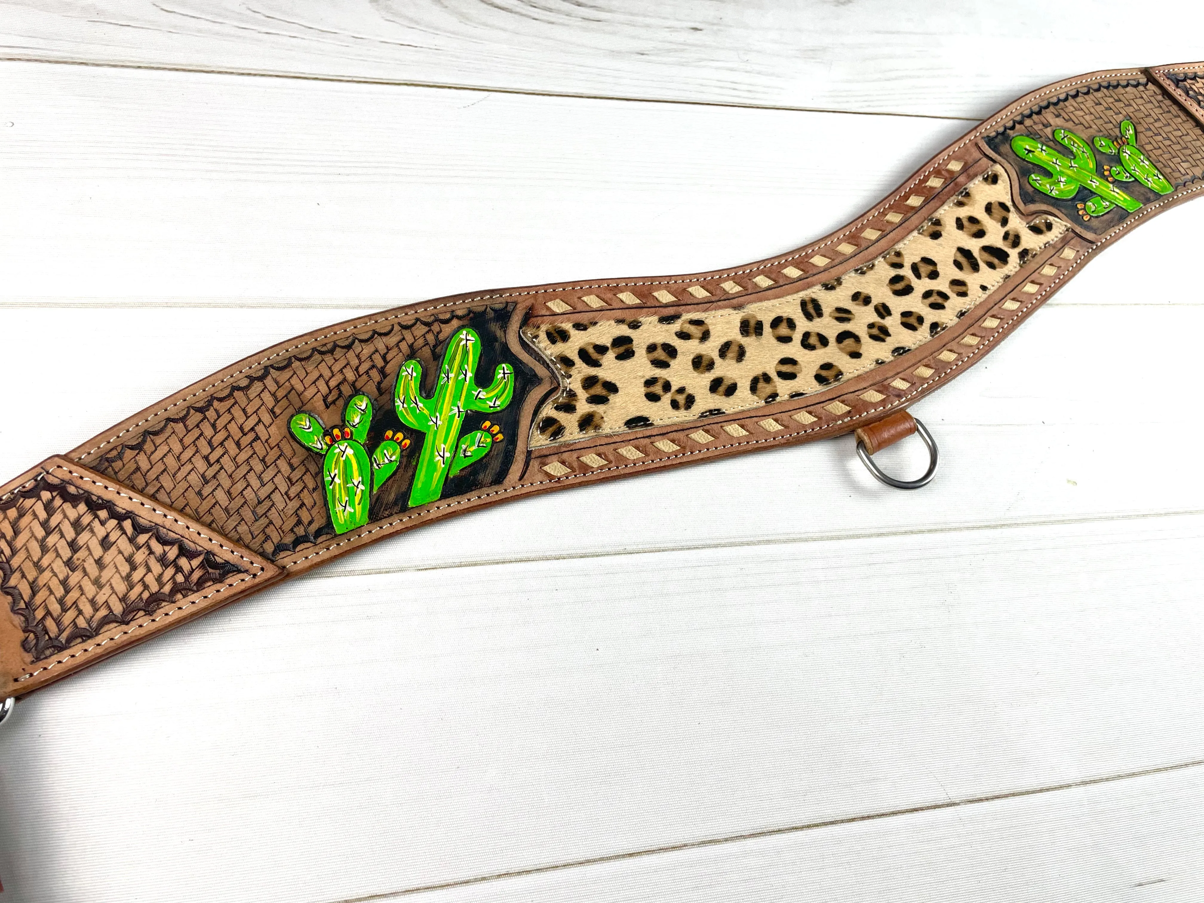 Cheetah Cactus Leather Tripping Collar