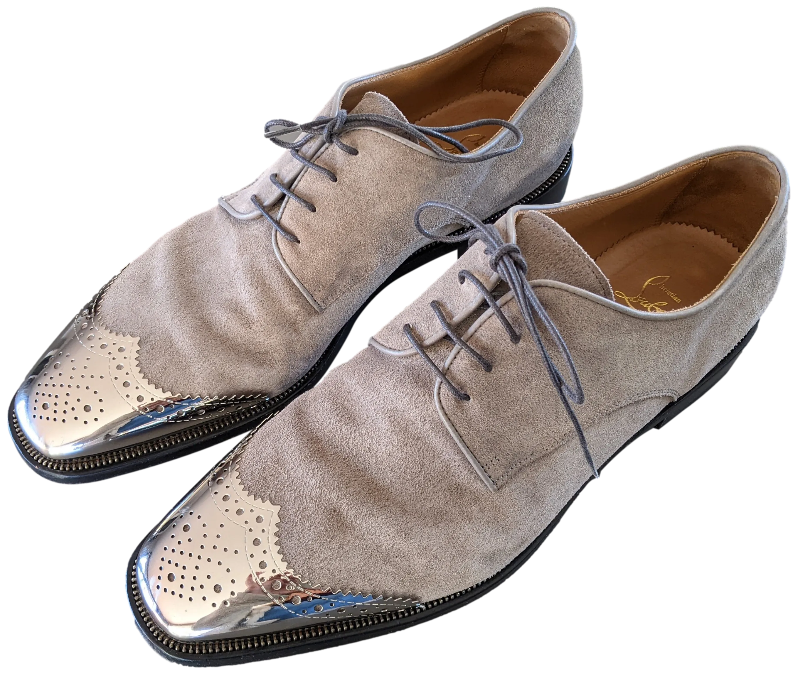 Christian Louboutin Classic Gey Suede with Metal Toe Men Shoes Sz44