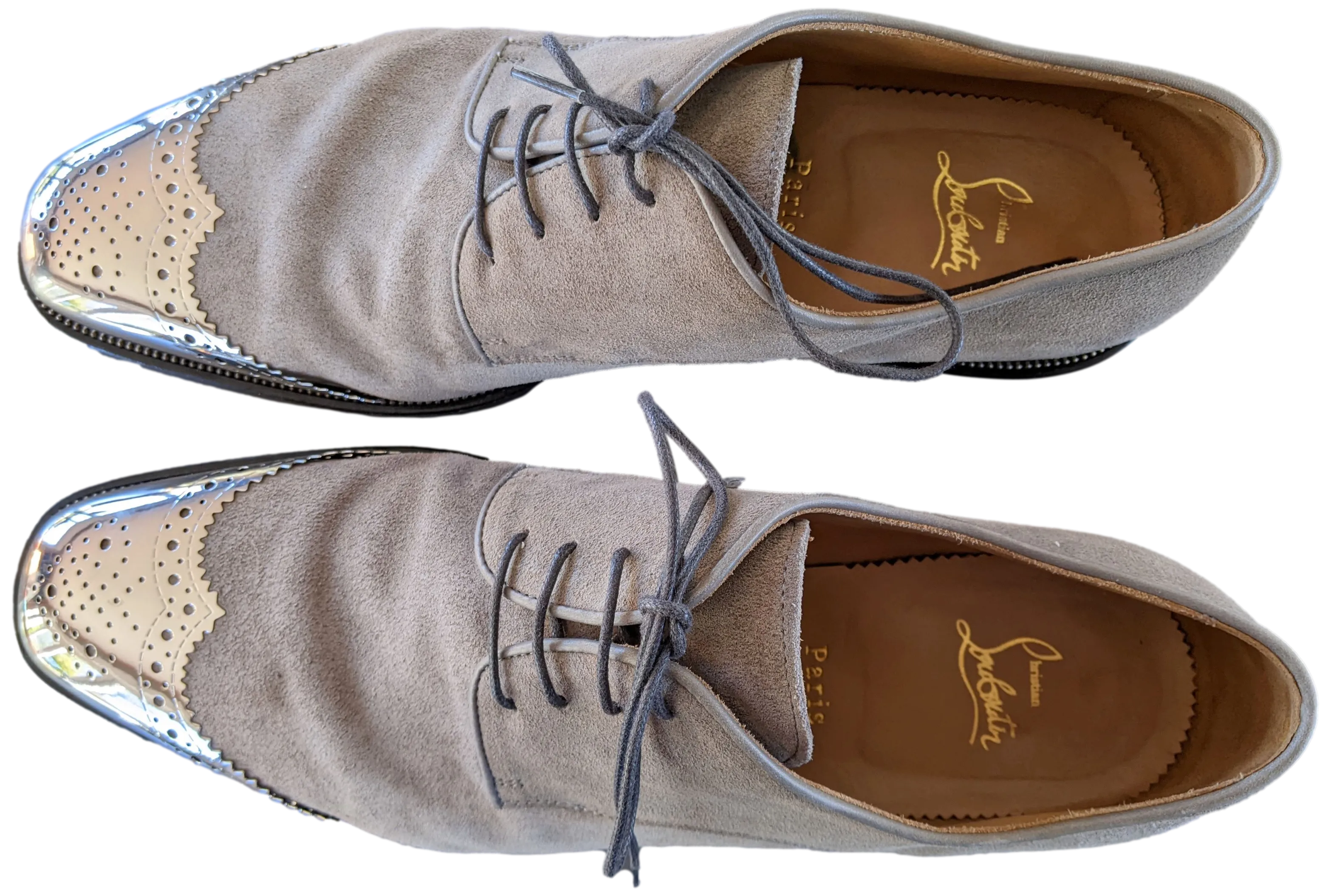 Christian Louboutin Classic Gey Suede with Metal Toe Men Shoes Sz44