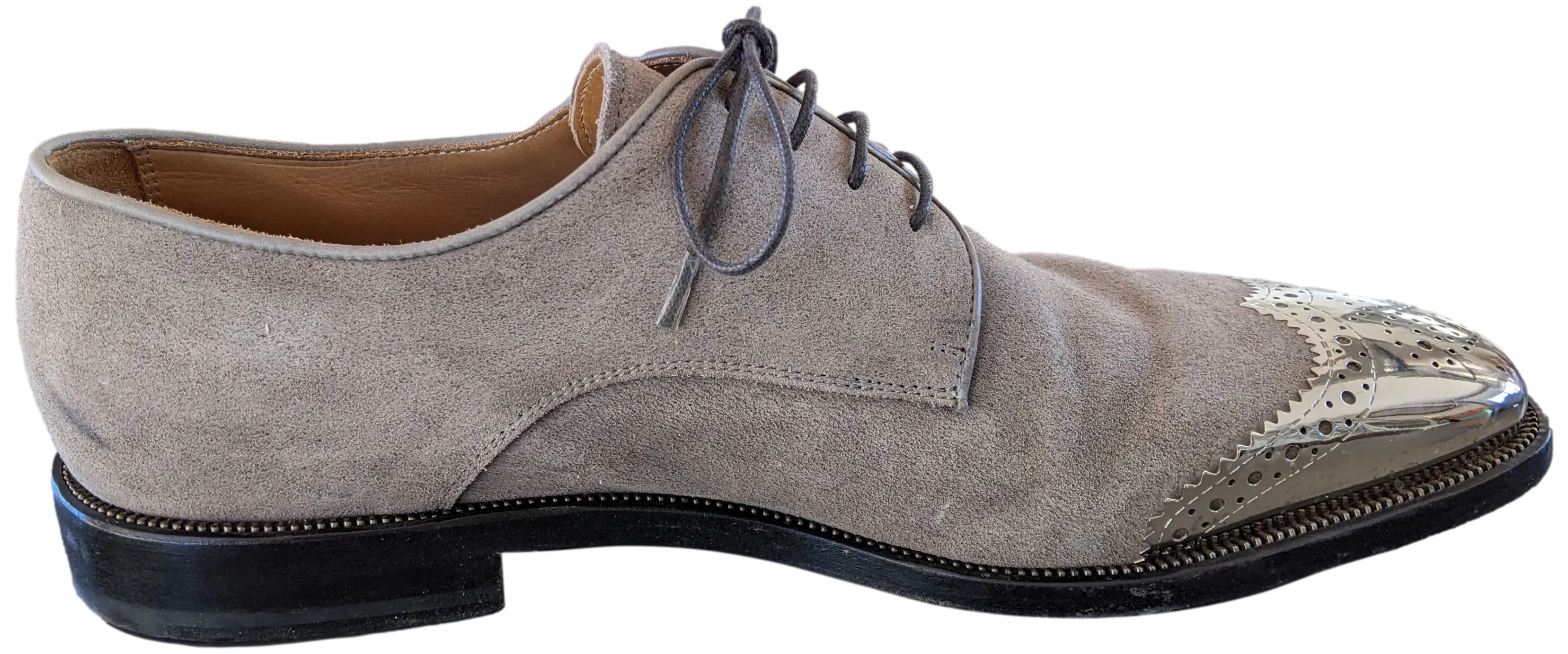 Christian Louboutin Classic Gey Suede with Metal Toe Men Shoes Sz44