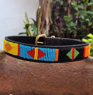Colorful  Maasai Beaded Leather Dog Collar