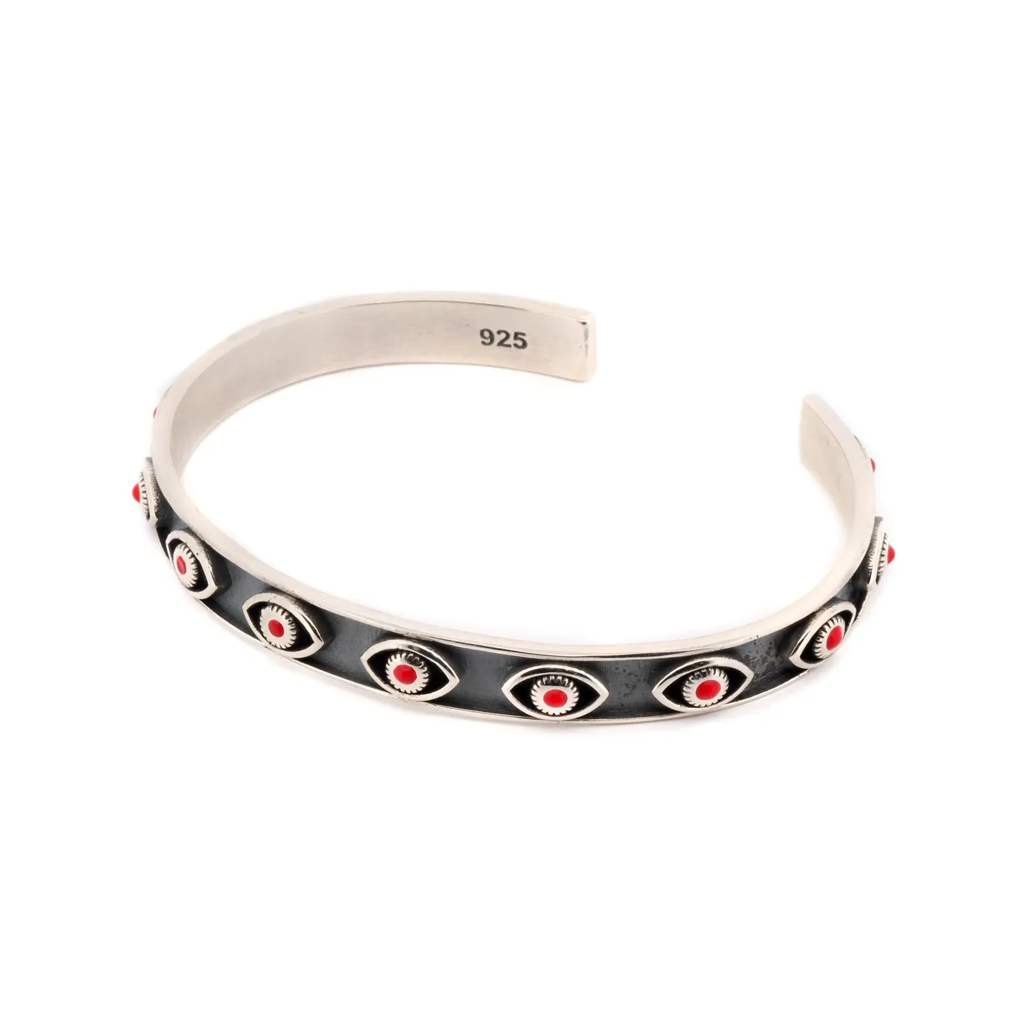 Coral Evil Eye Sterling Silver Cuff Bracelet