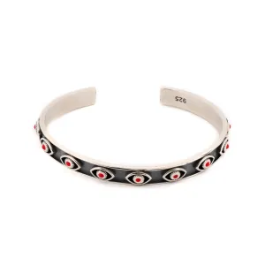 Coral Evil Eye Sterling Silver Cuff Bracelet