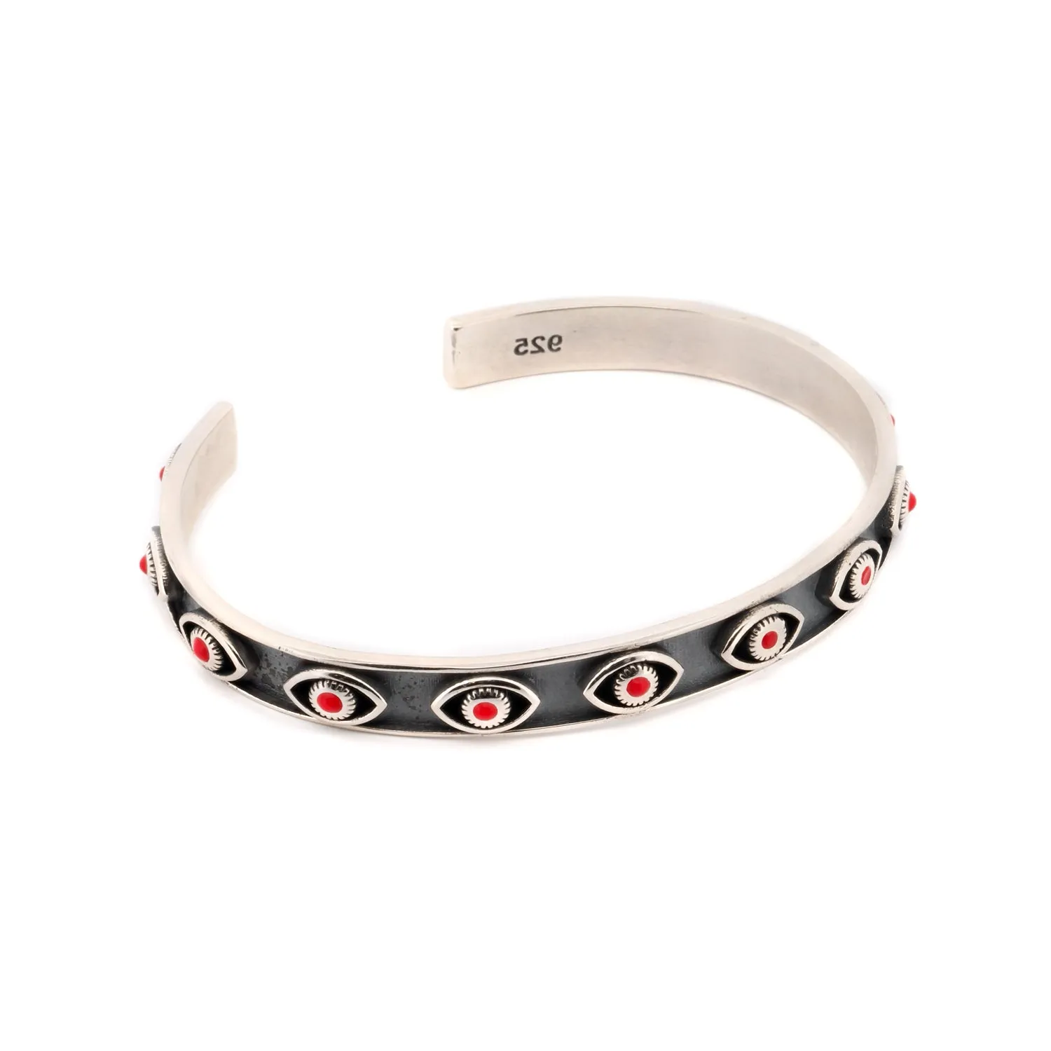 Coral Evil Eye Sterling Silver Cuff Bracelet
