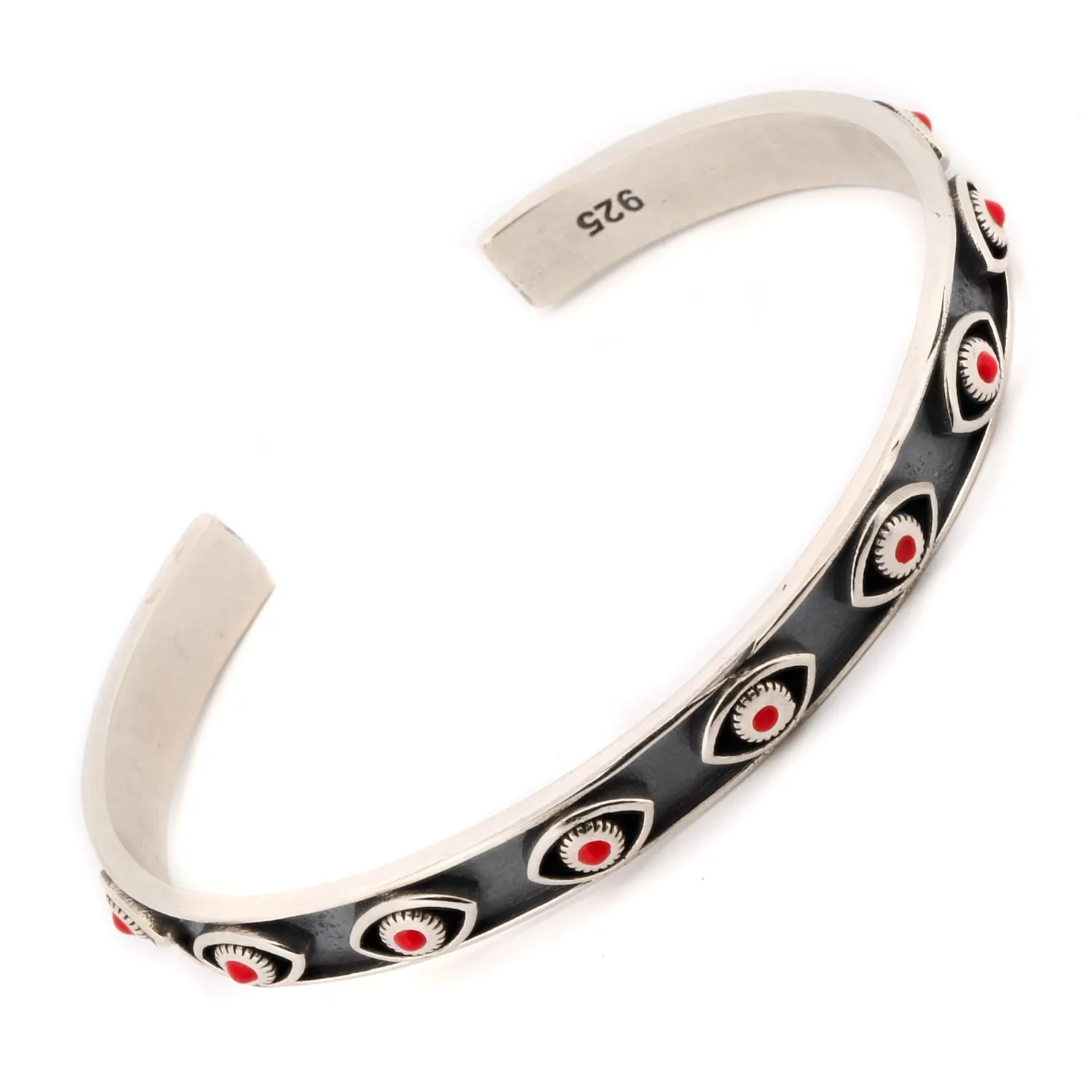 Coral Evil Eye Sterling Silver Cuff Bracelet