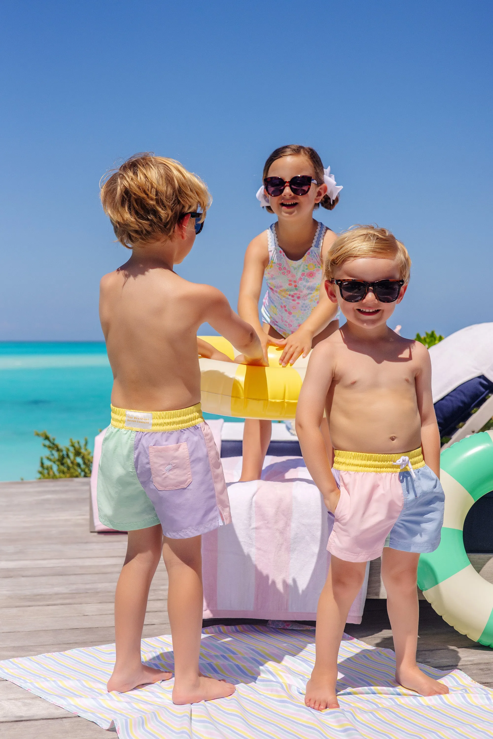 Country Club Colorblock Trunks - Pastel Perfection with Worth Avenue White Stork