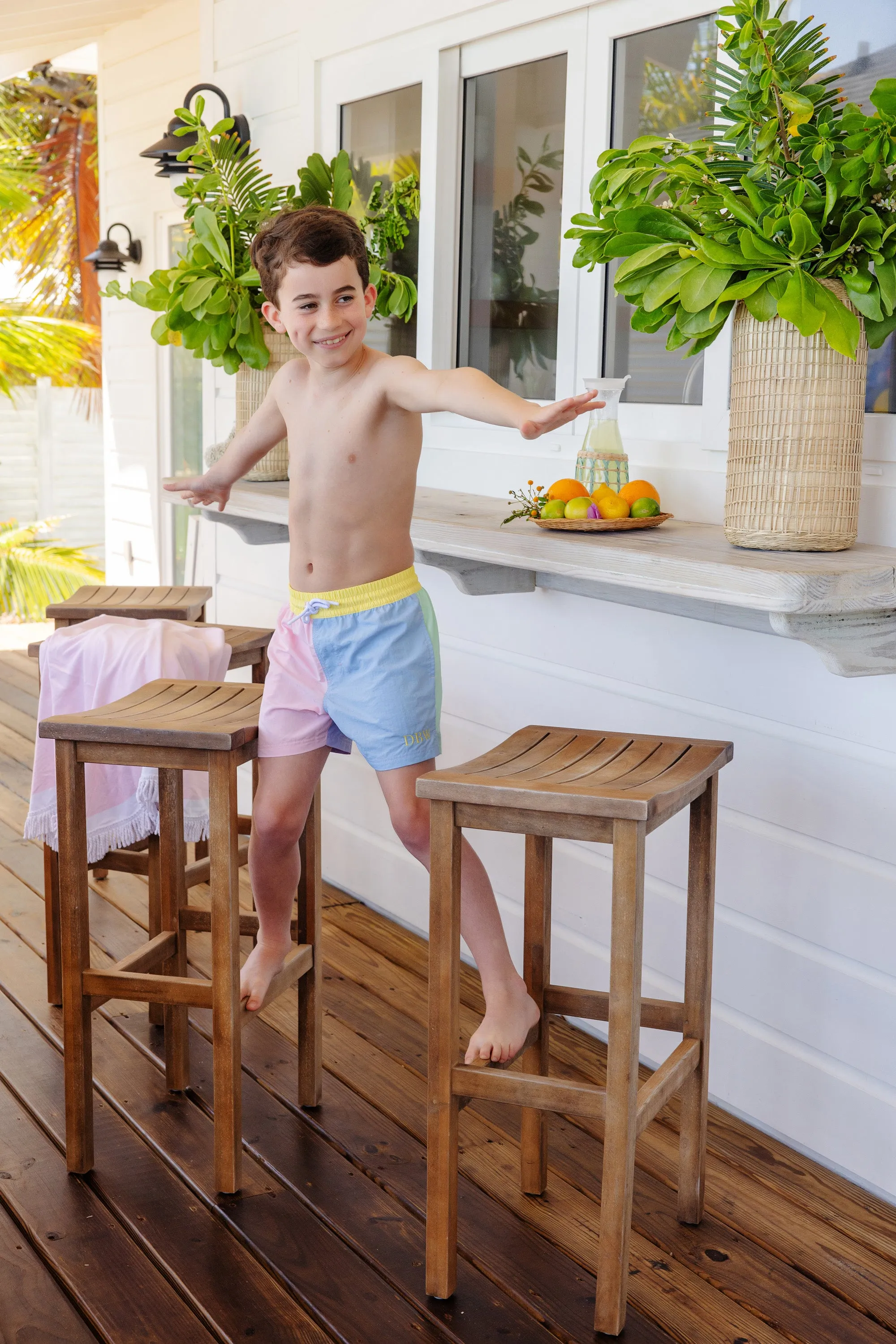 Country Club Colorblock Trunks - Pastel Perfection with Worth Avenue White Stork