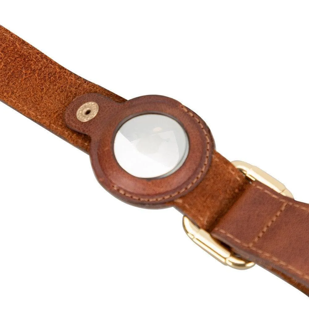 Dog Collar Genuine Leather Collar Apple AirTag Compatible Slot, 50cm Adjustable Size