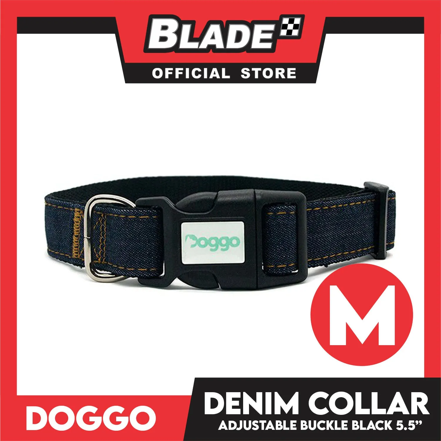 Doggo Collar Denim Design Medium (Black) Perfect Collar for Your Dog