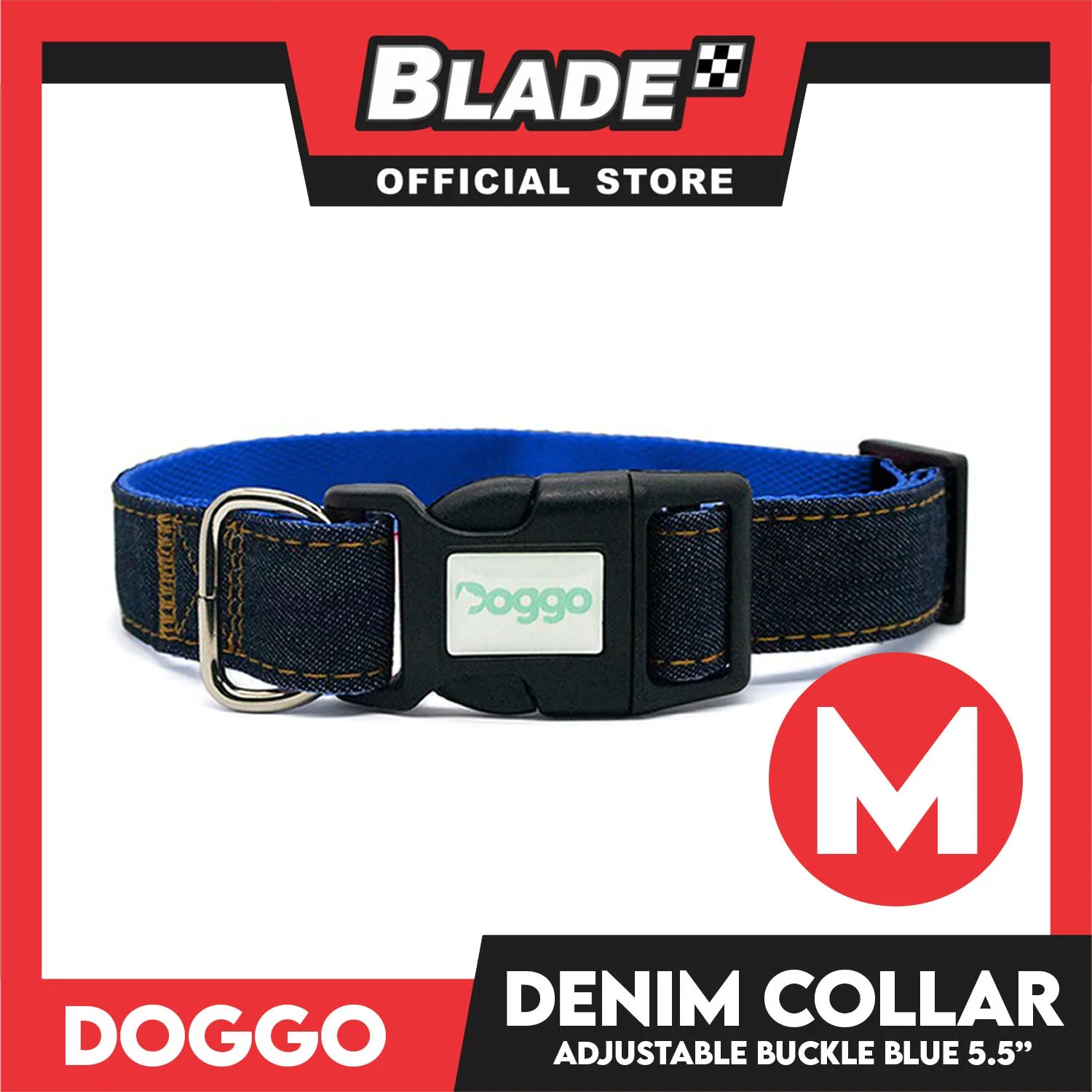 Doggo Collar Denim Design Medium (Blue) Perfect Collar for Your Dog