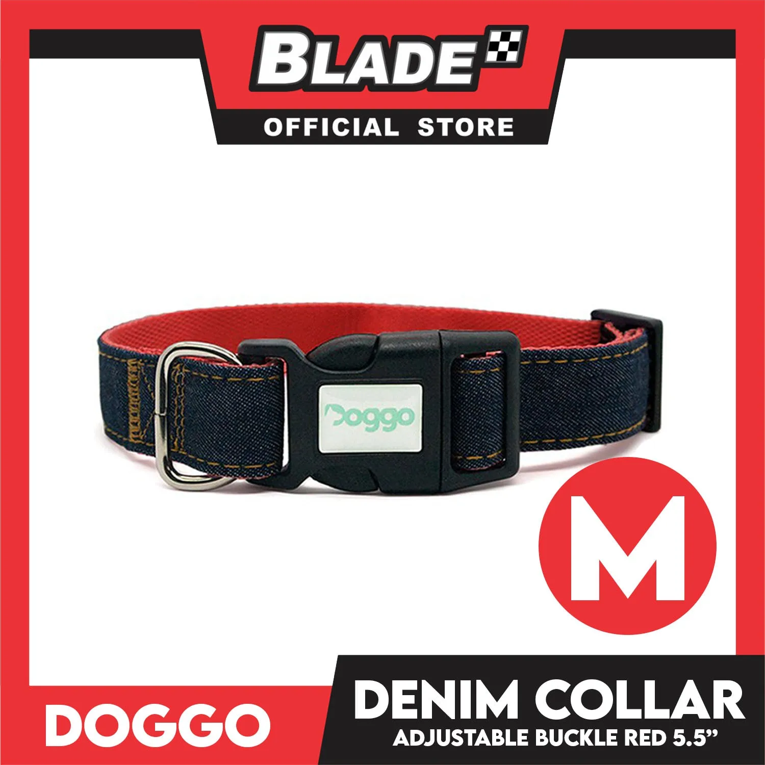 Doggo Collar Denim Design Medium (Red) Perfect Collar for Your Dog