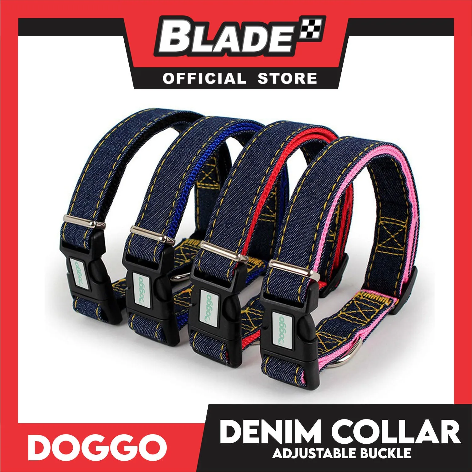Doggo Collar Denim Design Medium (Red) Perfect Collar for Your Dog