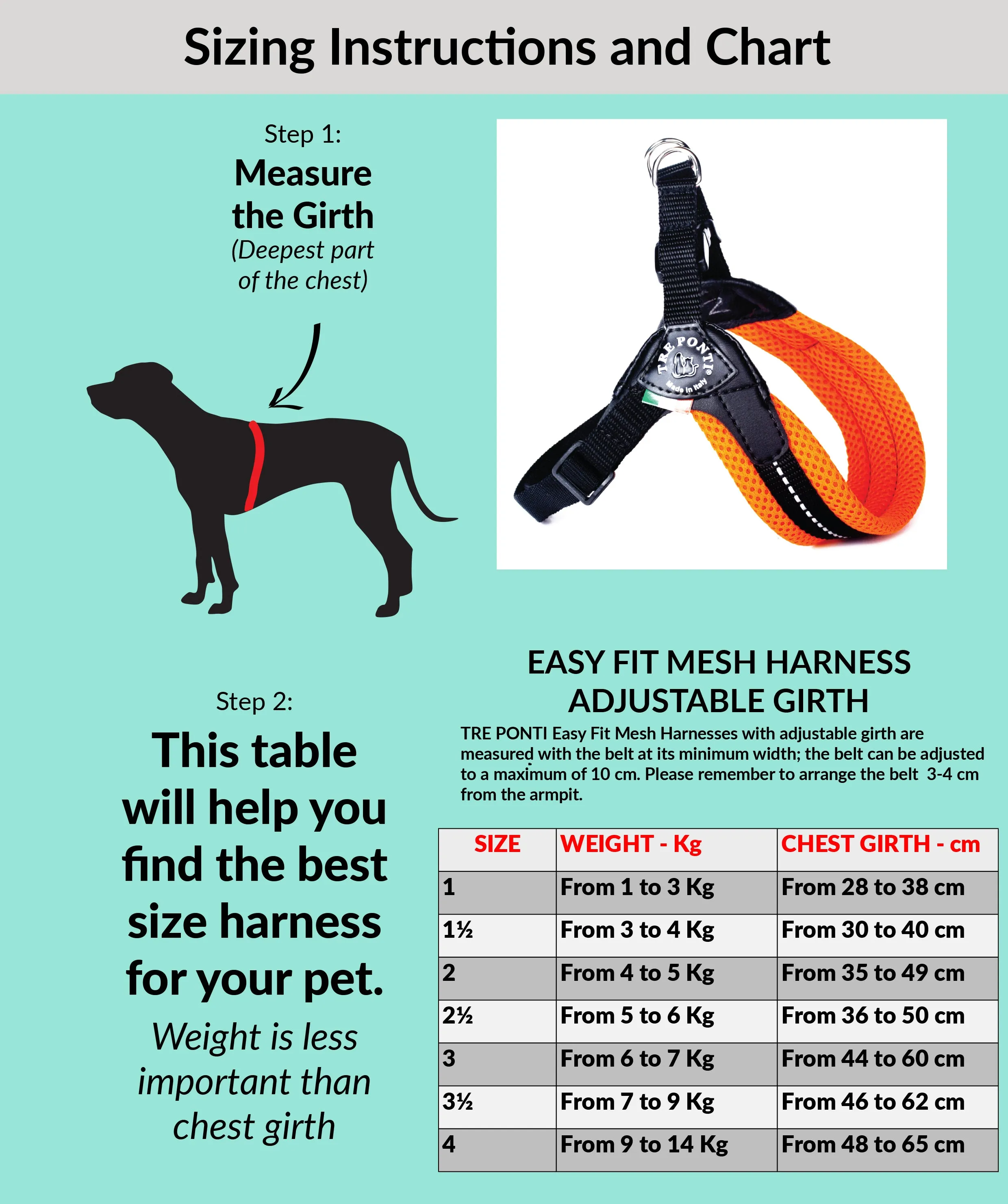 Easy Fit  Mesh Harness Mint with Adjustable Girth