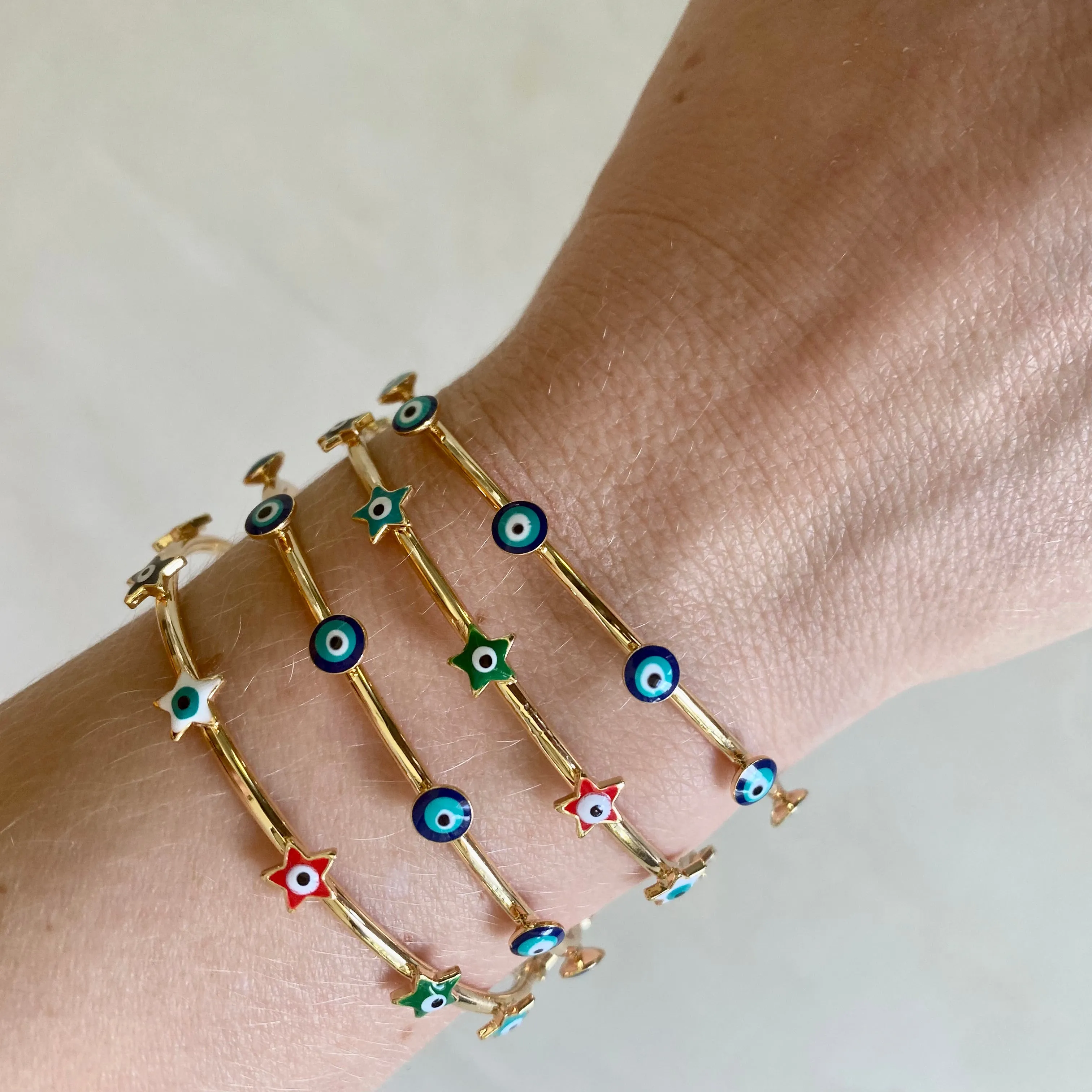Enamel Evil Eye Cuff Bracelet - Gold