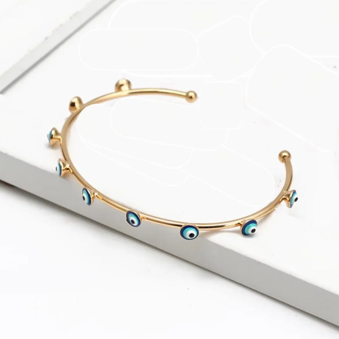 Enamel Evil Eye Cuff Bracelet - Gold