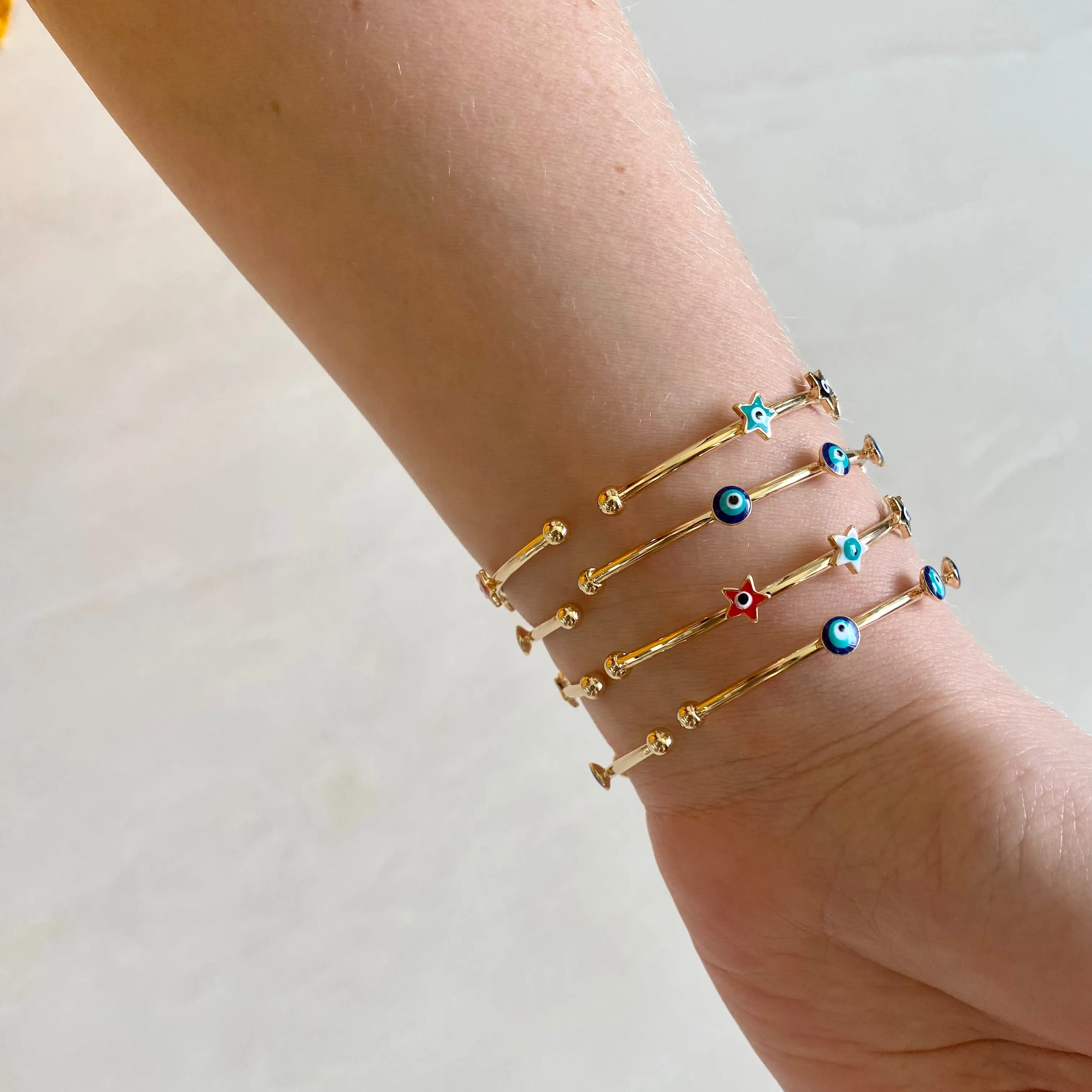 Enamel Evil Eye Cuff Bracelet - Gold