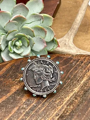 Fanfare Turquoise Edge Liberty Coin Adjustable Ring