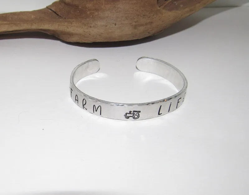 Farm life cuff bracelet ,  Personalized Adjustable stamped cuff bracelet, inspiration cuff, adjustable cuff stamped jewelry, boho cuff