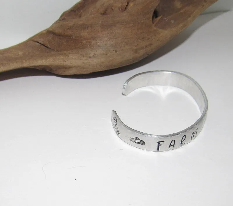 Farm life cuff bracelet ,  Personalized Adjustable stamped cuff bracelet, inspiration cuff, adjustable cuff stamped jewelry, boho cuff