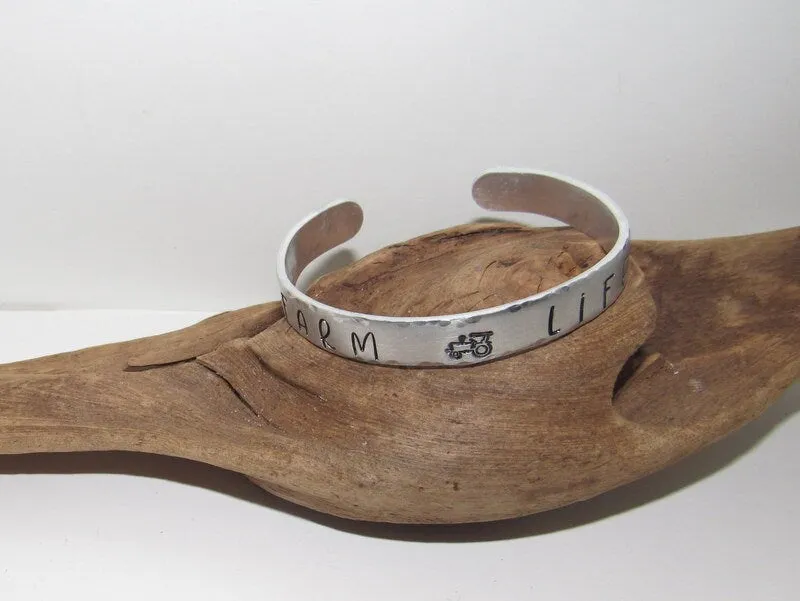 Farm life cuff bracelet ,  Personalized Adjustable stamped cuff bracelet, inspiration cuff, adjustable cuff stamped jewelry, boho cuff