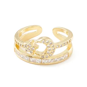 Gold Moon and Stars CZ Ring Size 7.5 Double Band